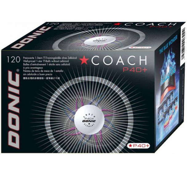 Boîte 120 balles tennis de table plastique Donic Coach 40+