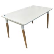 Bureau d'occasion 4 pieds inclinés blanc/bois 150 x 80 cm