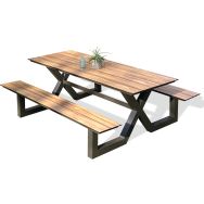 Table jardin avec bancs Vancouver 210x174cm gris anthracite